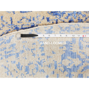 8'x8' Blue Wool and Silk Mamluk Design Jacquard Hand Loomed Round Oriental Rug FWR348708