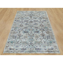 Load image into Gallery viewer, 2&#39;6&quot;x6&#39;2&quot; Ivory Silk With Textured Wool Tabriz Runner Hand Knotted Oriental Rug FWR348900