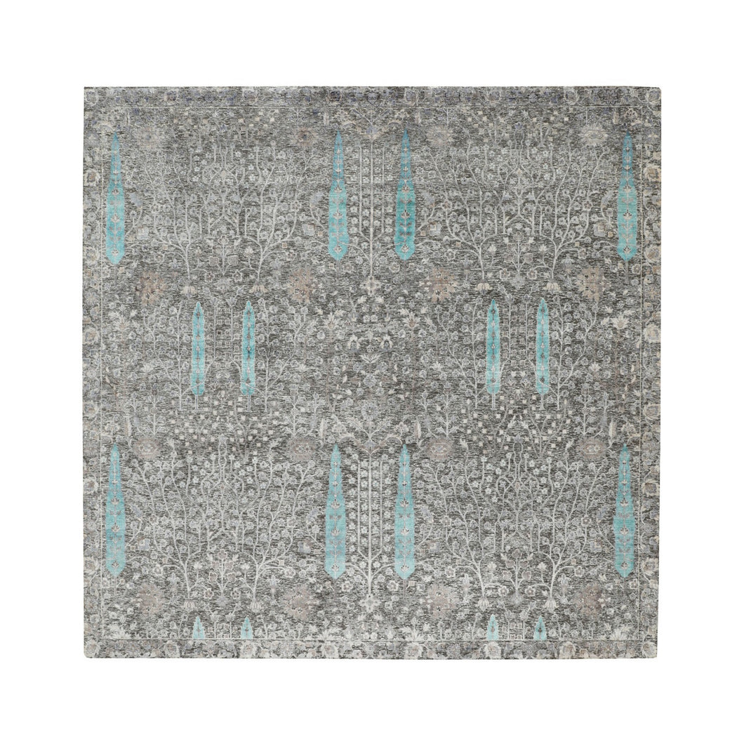 10'x10' Square Cypress Tree Design Silk with Textured Wool Hand Knotted Oriental Rug FWR348960