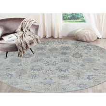 Load image into Gallery viewer, 10&#39;x10&#39; Round Ivory Silk With Textured Wool Tabriz Hand Knotted Oriental Rug FWR348990