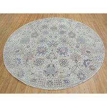 Load image into Gallery viewer, 10&#39;x10&#39; Round Ivory Silk With Textured Wool Tabriz Hand Knotted Oriental Rug FWR348990