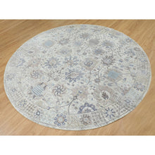 Load image into Gallery viewer, 10&#39;x10&#39; Round Ivory Silk With Textured Wool Tabriz Hand Knotted Oriental Rug FWR348990