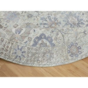 10'x10' Round Ivory Silk With Textured Wool Tabriz Hand Knotted Oriental Rug FWR348990