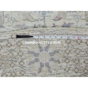 10'x10' Round Ivory Silk With Textured Wool Tabriz Hand Knotted Oriental Rug FWR348990