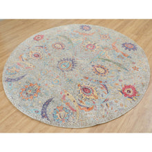 Load image into Gallery viewer, 8&#39;10&quot;x8&#39;10&quot; Tan Round Sickle Leaf Design Silk With Textured Wool Hand Knotted Oriental Rug FWR349032