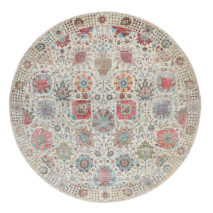 10'x10' Round Colorful Silk With Textured Wool Tabriz Hand Knotted Oriental Rug FWR349044