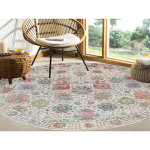 10'x10' Round Colorful Silk With Textured Wool Tabriz Hand Knotted Oriental Rug FWR349044