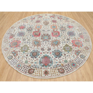 10'x10' Round Colorful Silk With Textured Wool Tabriz Hand Knotted Oriental Rug FWR349044