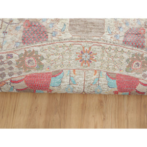 10'x10' Round Colorful Silk With Textured Wool Tabriz Hand Knotted Oriental Rug FWR349044