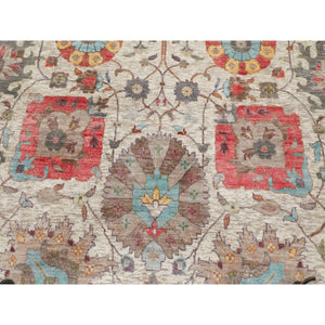 10'x10' Round Colorful Silk With Textured Wool Tabriz Hand Knotted Oriental Rug FWR349044