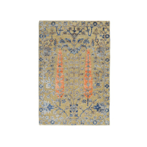 2'1"x3' Cypress Tree Design Silk With Textured Wool Hand Knotted Oriental Rug FWR349062