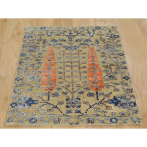 2'1"x3' Cypress Tree Design Silk With Textured Wool Hand Knotted Oriental Rug FWR349062