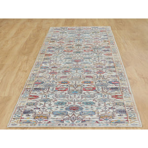 2'7"x12' Colorful Silk With Textured Wool Tabriz Design Runner Hand Knotted Oriental Rug FWR349134