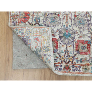 2'7"x12' Colorful Silk With Textured Wool Tabriz Design Runner Hand Knotted Oriental Rug FWR349134