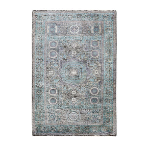 3'1"x5' Silk With Textured Wool Hi-Low Pile Mamluk Design Runner Hand Knotted Oriental Rug FWR349170
