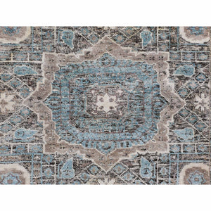 3'1"x5' Silk With Textured Wool Hi-Low Pile Mamluk Design Runner Hand Knotted Oriental Rug FWR349170