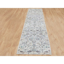 Load image into Gallery viewer, 2&#39;5&quot;x12&#39; Ivory Silk With Textured Wool Tabriz Design Runner Hand Knotted Oriental Rug FWR349182