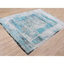 Load image into Gallery viewer, 8&#39;9&quot;x11&#39;10&quot; Teal Blue Jewellery Design Tone On Tone Silk With Textured Wool Hand Knotted Oriental Rug FWR349206
