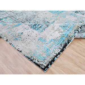 8'9"x11'10" Teal Blue Jewellery Design Tone On Tone Silk With Textured Wool Hand Knotted Oriental Rug FWR349206