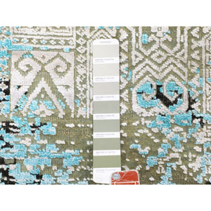 8'9"x11'10" Teal Blue Jewellery Design Tone On Tone Silk With Textured Wool Hand Knotted Oriental Rug FWR349206