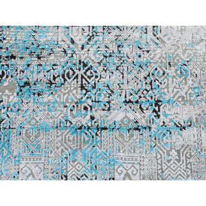 8'9"x11'10" Teal Blue Jewellery Design Tone On Tone Silk With Textured Wool Hand Knotted Oriental Rug FWR349206