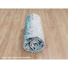 Load image into Gallery viewer, 8&#39;9&quot;x11&#39;10&quot; Teal Blue Jewellery Design Tone On Tone Silk With Textured Wool Hand Knotted Oriental Rug FWR349206
