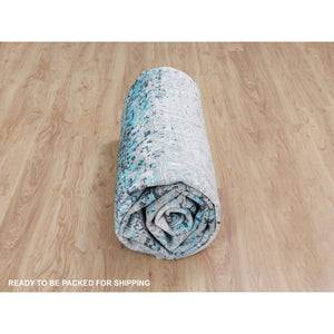 8'9"x11'10" Teal Blue Jewellery Design Tone On Tone Silk With Textured Wool Hand Knotted Oriental Rug FWR349206