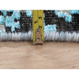 8'9"x11'10" Teal Blue Jewellery Design Tone On Tone Silk With Textured Wool Hand Knotted Oriental Rug FWR349206