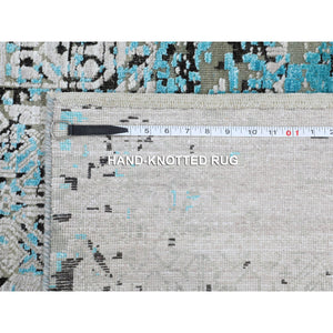 8'9"x11'10" Teal Blue Jewellery Design Tone On Tone Silk With Textured Wool Hand Knotted Oriental Rug FWR349206