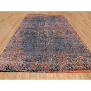 8'6"x12'1" Charcoal Black Jewellery Design Silk With Textured Wool Hand Knotted Oriental Rug FWR349260