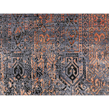 Load image into Gallery viewer, 8&#39;6&quot;x12&#39;1&quot; Charcoal Black Jewellery Design Silk With Textured Wool Hand Knotted Oriental Rug FWR349260