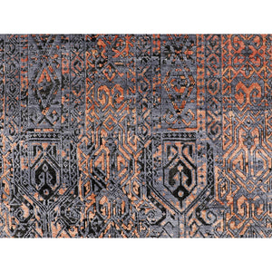 8'6"x12'1" Charcoal Black Jewellery Design Silk With Textured Wool Hand Knotted Oriental Rug FWR349260