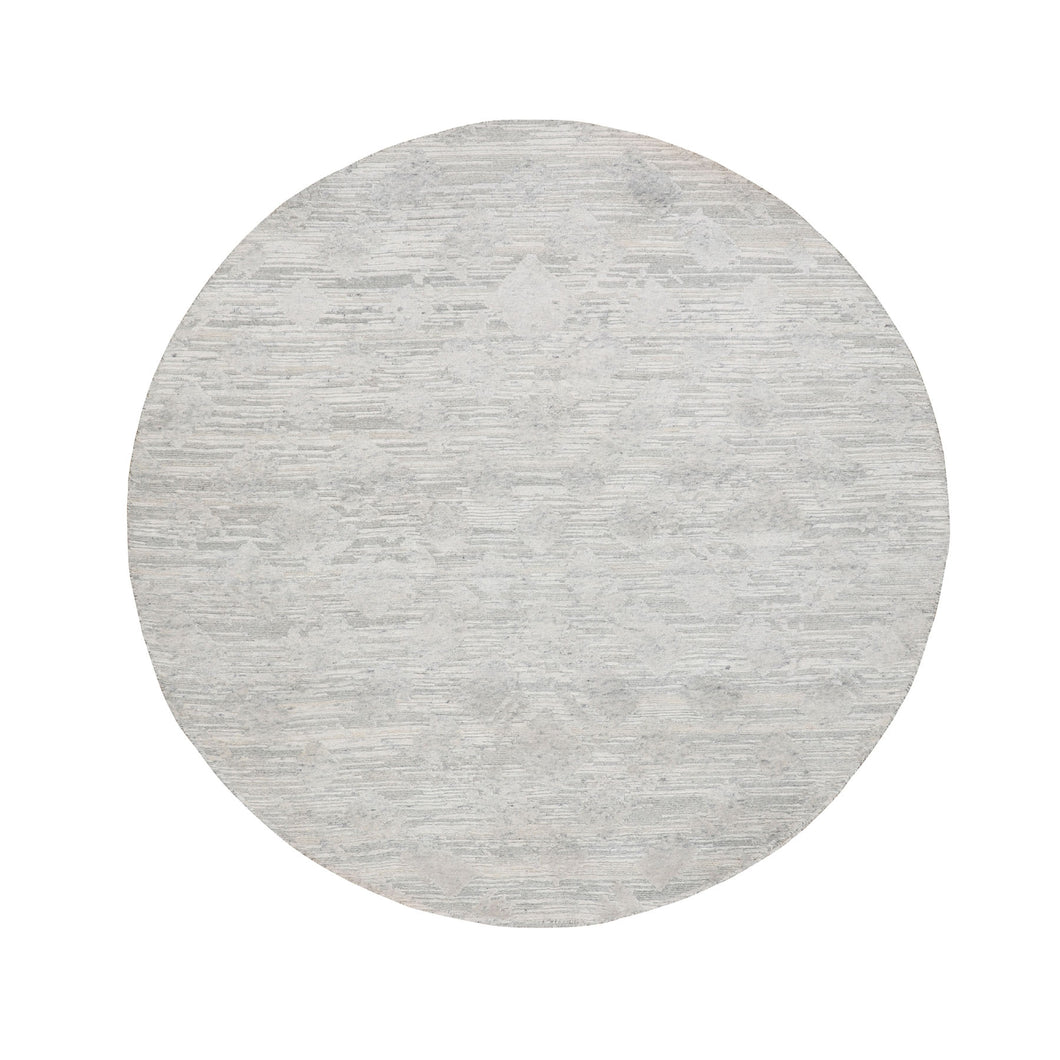 6'x6' Ivory Hand Spun Undyed Natural Wool Modern Round Hand Knotted Oriental Rug FWR349428