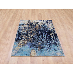 3'x4'9" Blue Mosaic Design Wool And Silk Hand Knotted Persian Knot Oriental Rug FWR349728