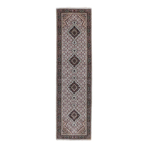 2'8"x10'1" Ivory Tabriz Mahi Fish Design Wool And Silk Runner Hand Knotted Oriental Rug FWR349896