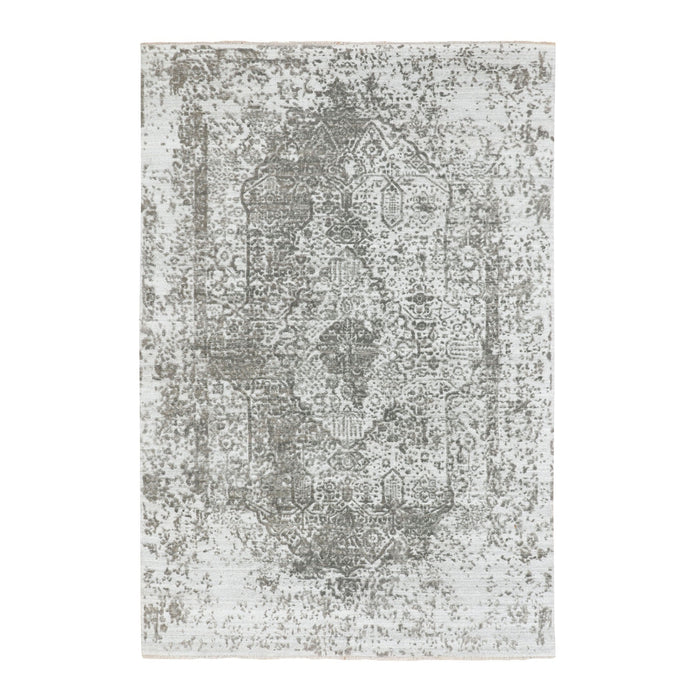 6'x9' Grey Broken Persian Design Wool And Pure Silk Hand Knotted Oriental Rug FWR350034