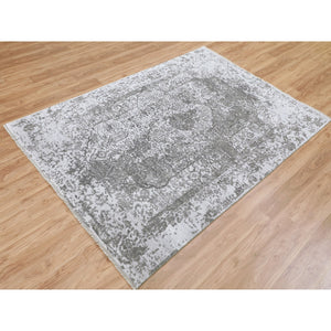 6'x9' Grey Broken Persian Design Wool And Pure Silk Hand Knotted Oriental Rug FWR350034