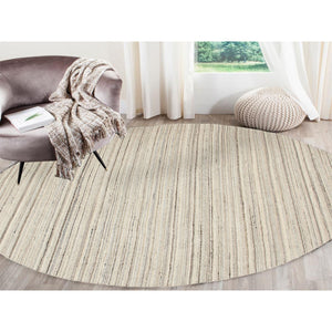 8'x8' Beige Hand Loomed Organic Wool Modern Round Oriental Rug FWR350094