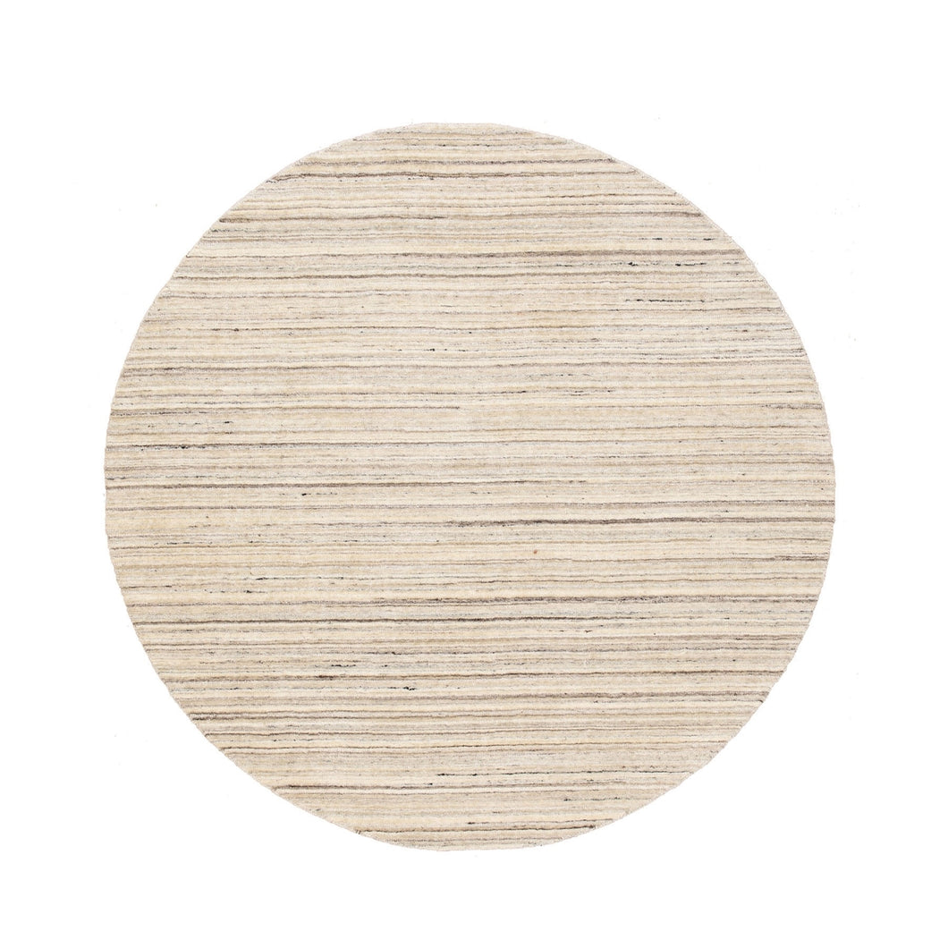 6'x6' Beige Hand Loomed Organic Wool Modern Round Oriental Rug FWR350118