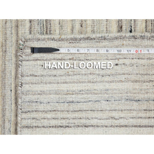 2'5"x9'8" Beige Hand Loomed Organic Wool Modern Runner Oriental Rug FWR350142