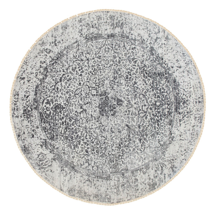 8'x8' Round Broken Persian Design Wool and Pure Silk Hand Knotted Oriental Rug FWR350310