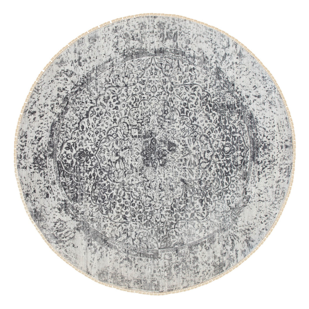 8'x8' Round Broken Persian Design Wool and Pure Silk Hand Knotted Oriental Rug FWR350310