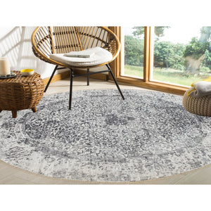 8'x8' Round Broken Persian Design Wool and Pure Silk Hand Knotted Oriental Rug FWR350310