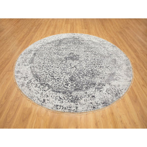 8'x8' Round Broken Persian Design Wool and Pure Silk Hand Knotted Oriental Rug FWR350310