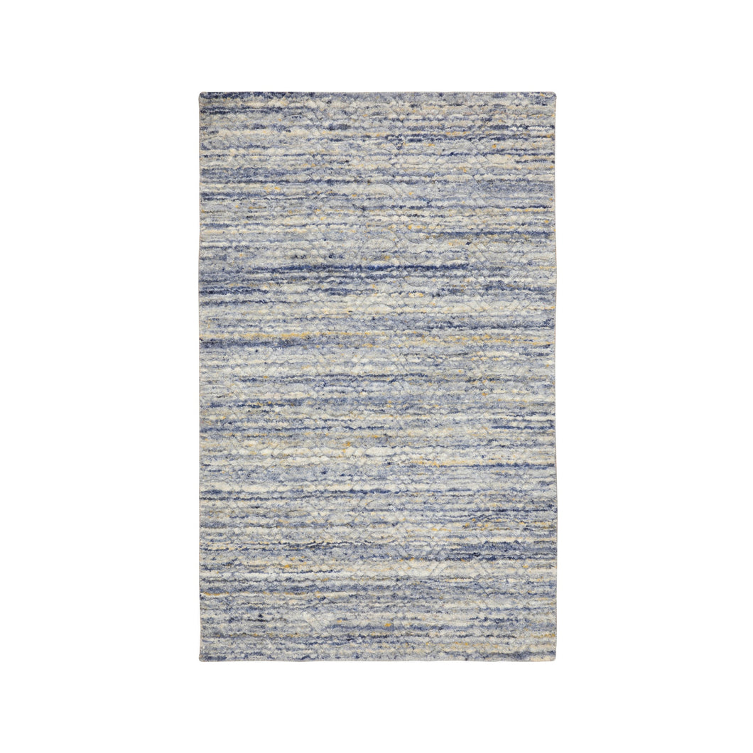 3'x5' Blue Variegated Textured Design Hand Loomed Pure Wool Modern Oriental Rug FWR350370