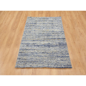 3'x5' Blue Variegated Textured Design Hand Loomed Pure Wool Modern Oriental Rug FWR350370