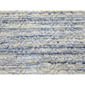 2'6"x8' Blue Variegated Textured Design Hand Loomed Runner Pure Wool Modern Oriental Rug FWR350388