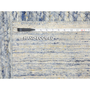 2'6"x8' Blue Variegated Textured Design Hand Loomed Runner Pure Wool Modern Oriental Rug FWR350388