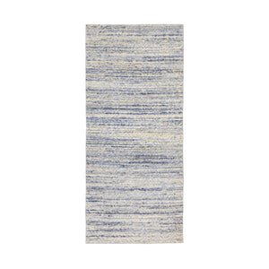 2'6"x5'10" Blue Variegated Textured Design Hand Loomed Runner Pure Wool Modern Oriental Rug FWR350406
