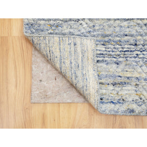 2'6"x5'10" Blue Variegated Textured Design Hand Loomed Runner Pure Wool Modern Oriental Rug FWR350406